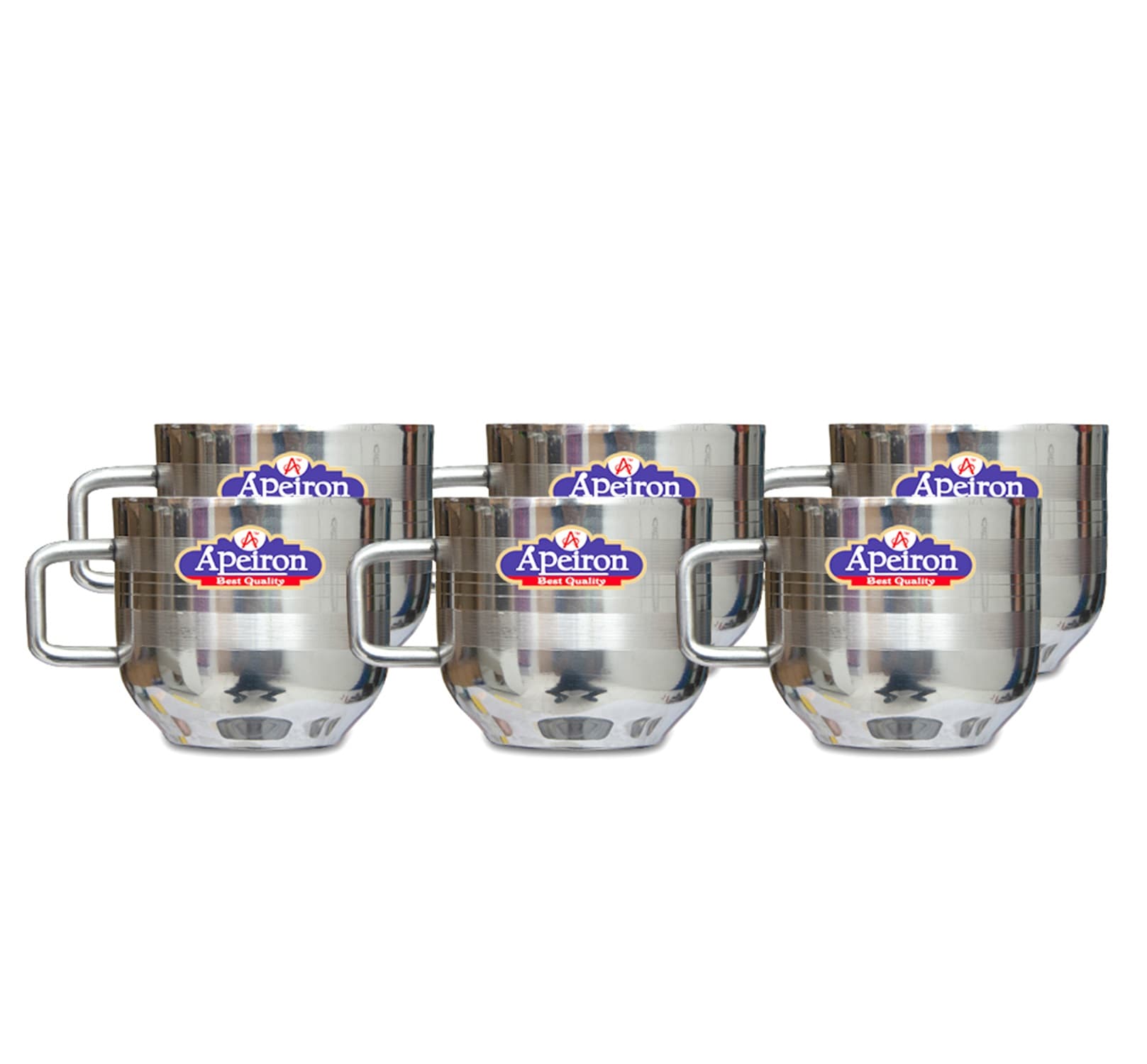 Apeiron Stainless Steel Double Wall Tea Cup Coffee Cup 100 ML (Pack of 6) (Tip-Top)