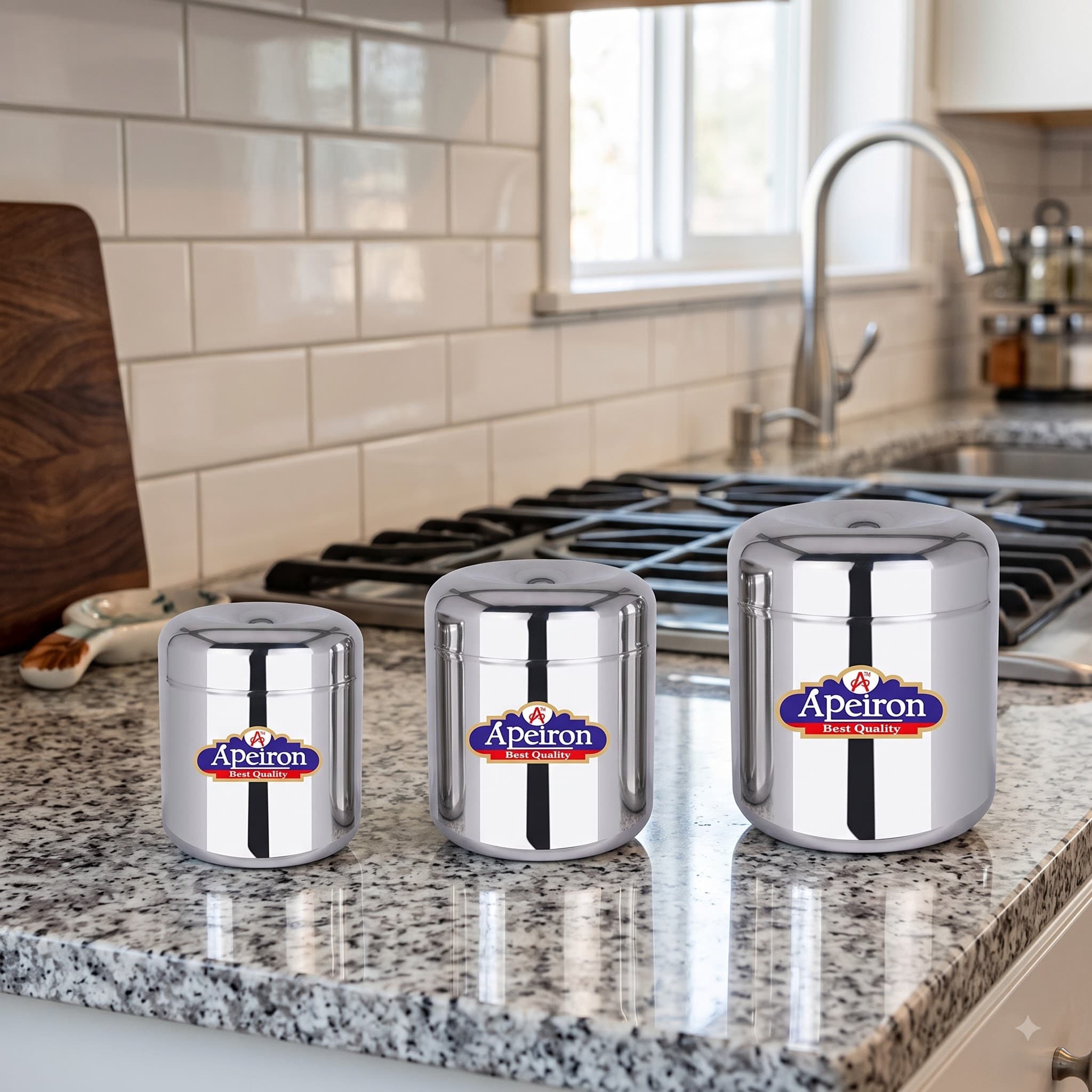 Apeiron Stainless Steel Canister No 7,8,9 Dabba use for multipurpose - 600 ml, 450 ml, 300 ml Steel Grocery Container
