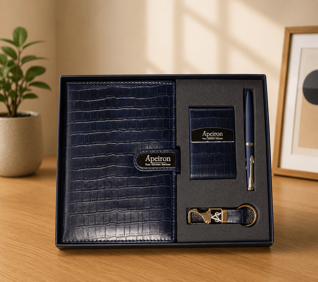 Blue Colour Dayri, Card Holder, Pen & Keychain Set Of 4