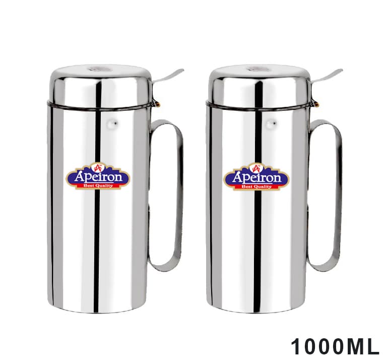 Apeiron Stainless Steel Oil Can Dispenser with Handle 1000 ML Pack Of 2