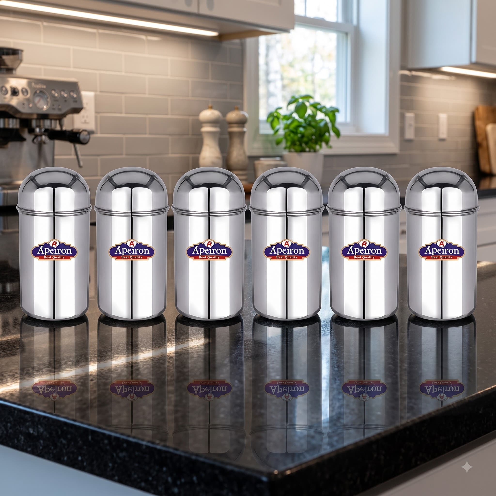 Apeiron Stainless Steel Tea Sugar Coffee Container 750 ml each pack of 6