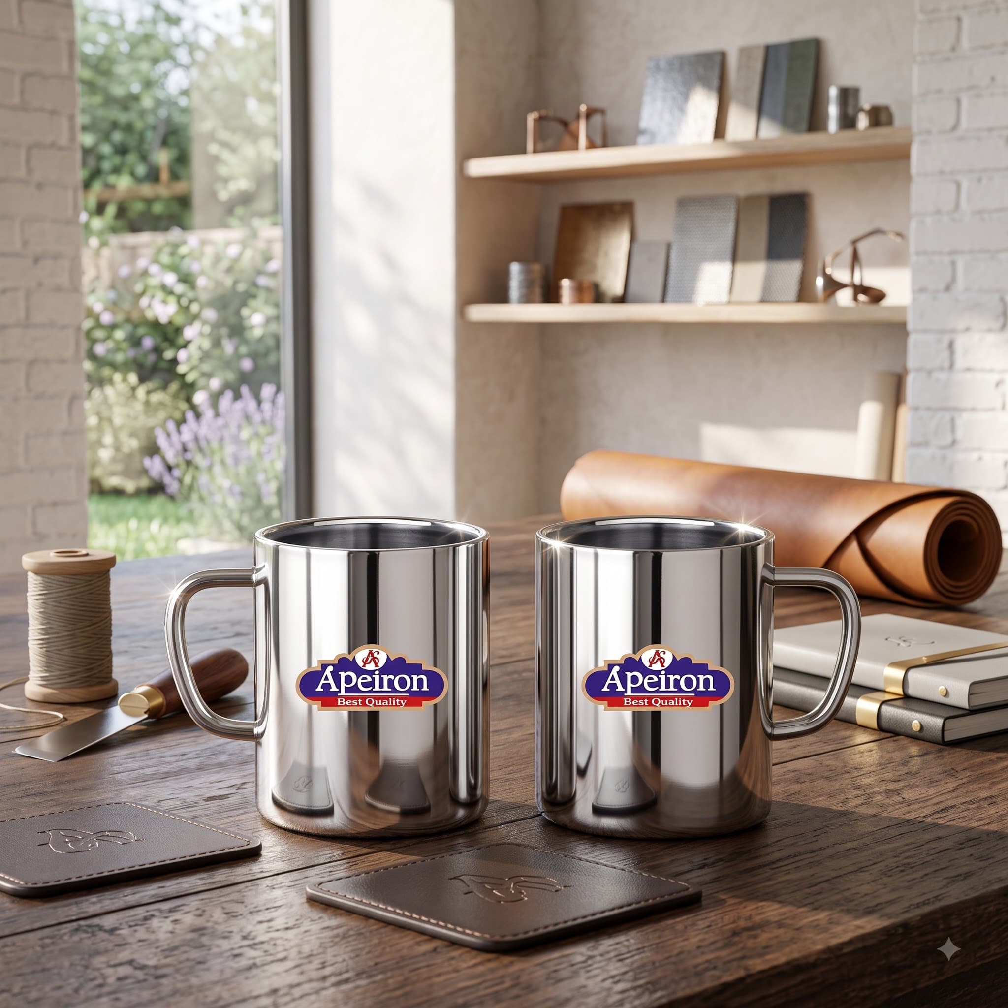 Apeiron Stainless Steel Double wall Mug Coffee & Tea Sober Mug 300ml (Set of 2)