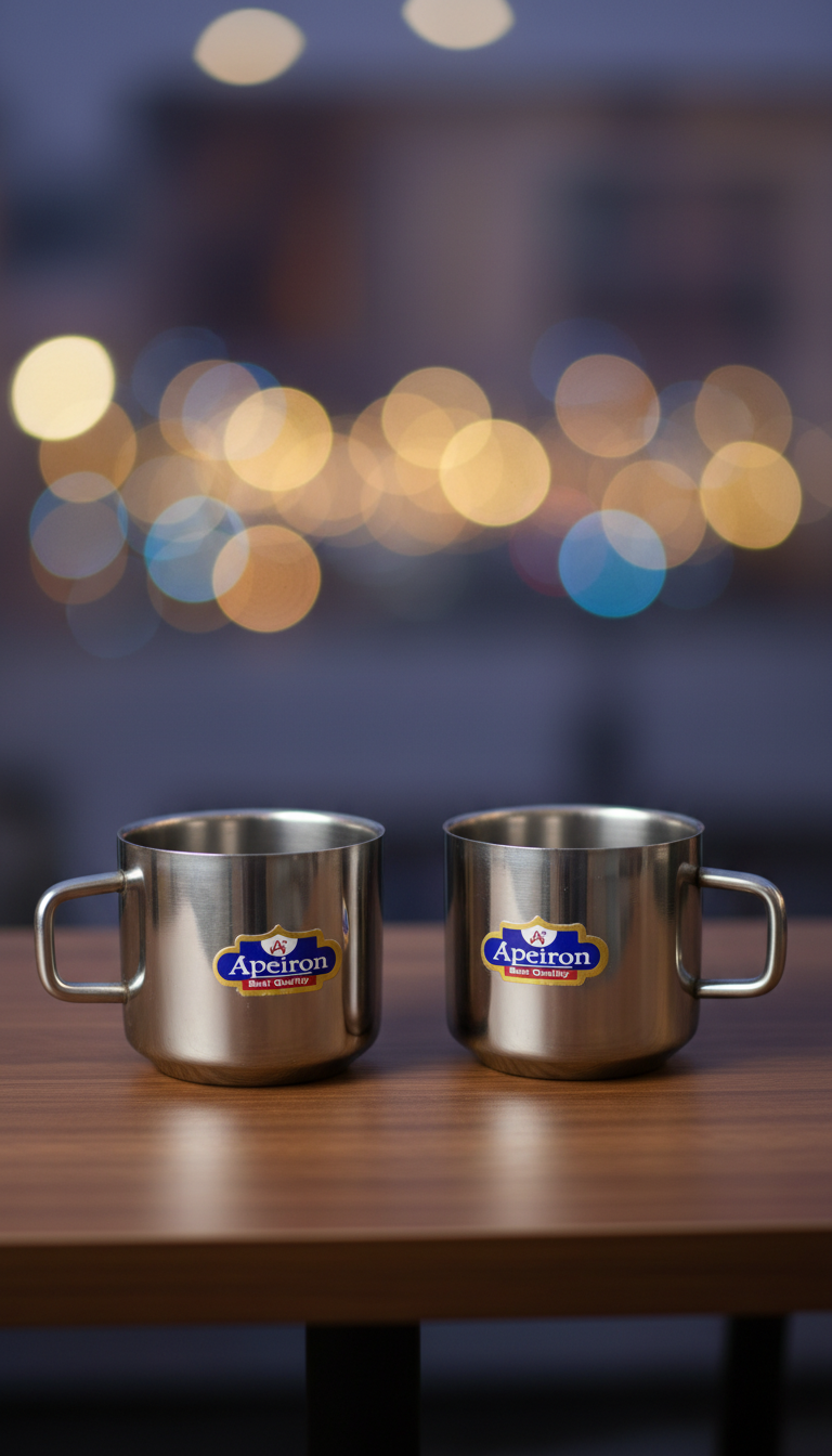 Apeiron Stainless Steel Double Wall Tea & Coffee Cup (Pack of 2) (Normal Plain)