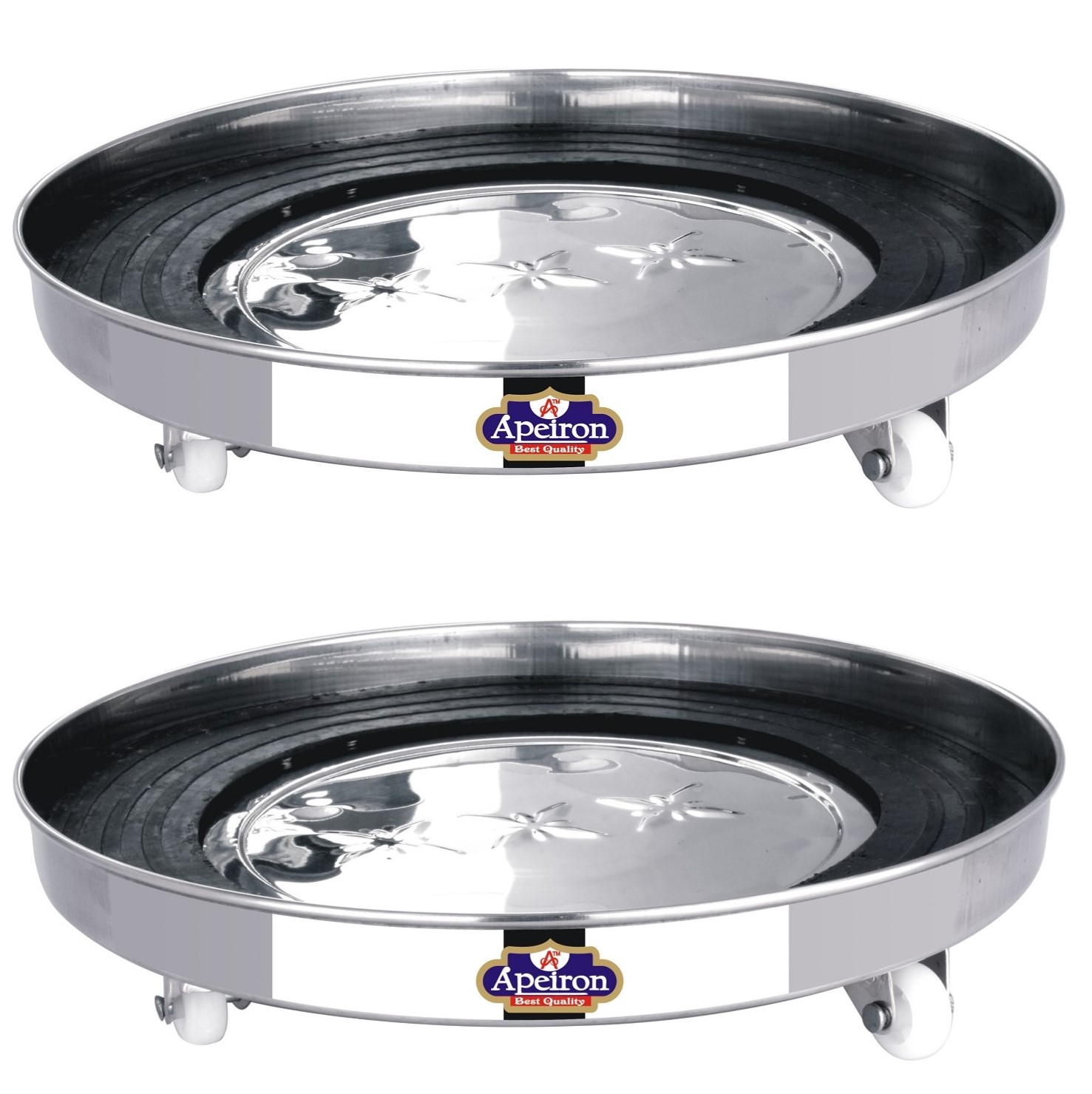 Apeiron Stainless Steel Gas Cylinder Trolley with Wheels with Rubber Protection Pack Of 2