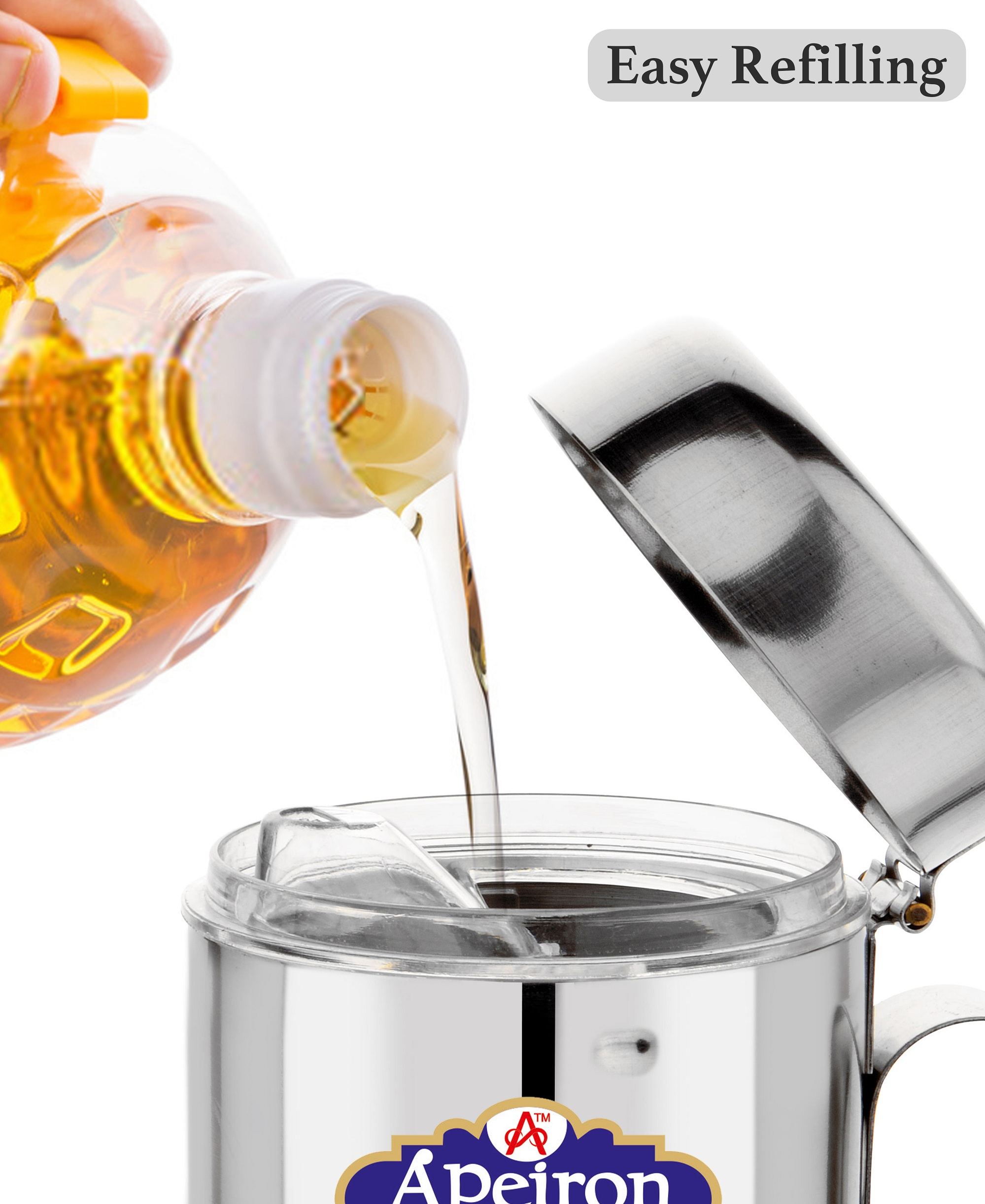 Apeiron Stainless Steel Oil Can Dispenser with Handle 1000 ML Pack Of 3 - Image 2