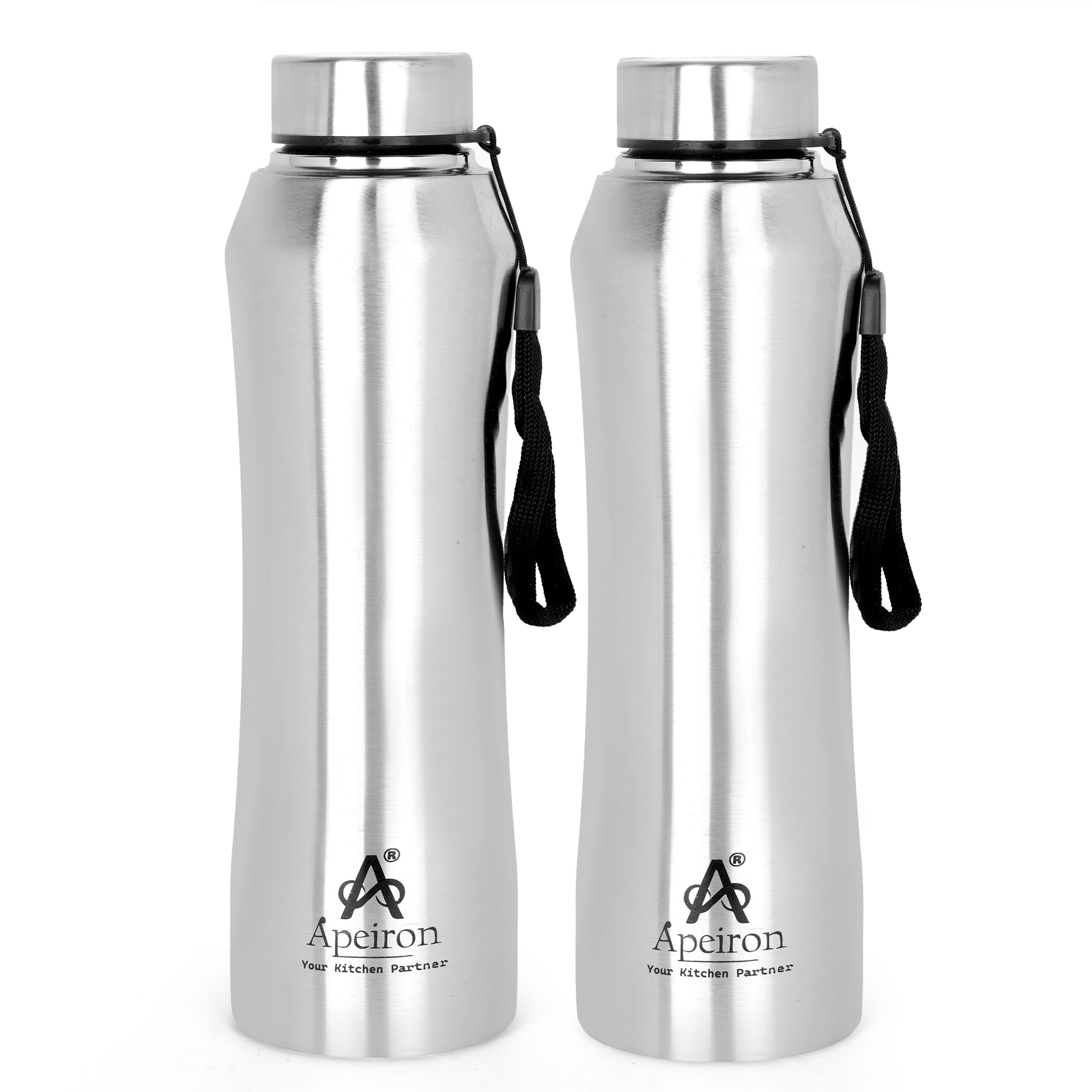 Apeiron Stainless Steel Silver Single Wall Leak Proof Diamond Fridge Water Bottle 1000ml Pack Of 2